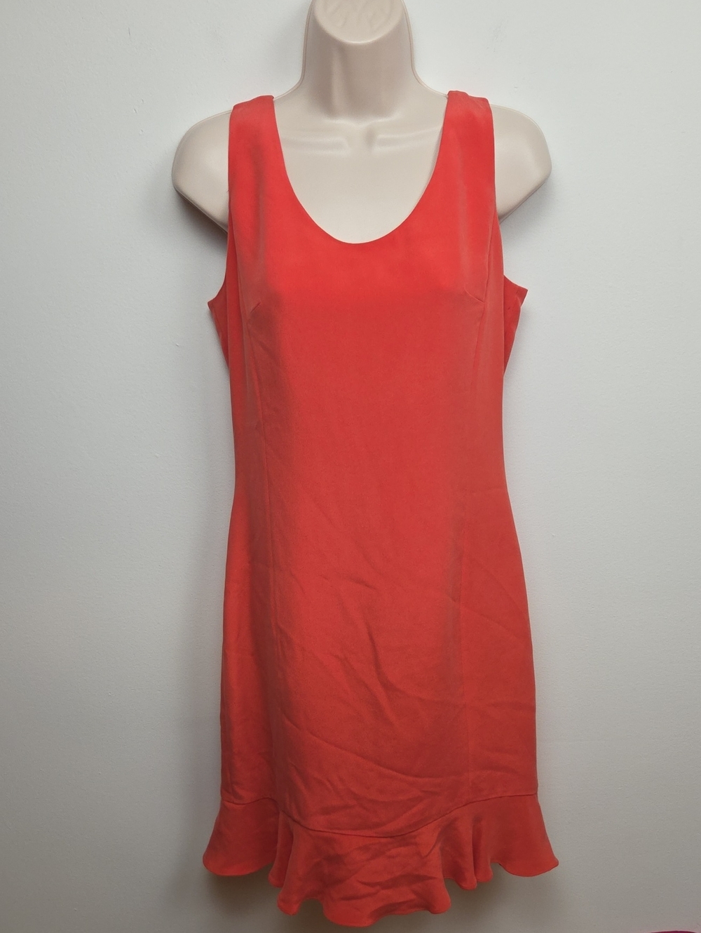 VTG 100% Silk Valerie Stevens Coral Sleeveless Ruffle Hem Mini Cocktail Dress 8